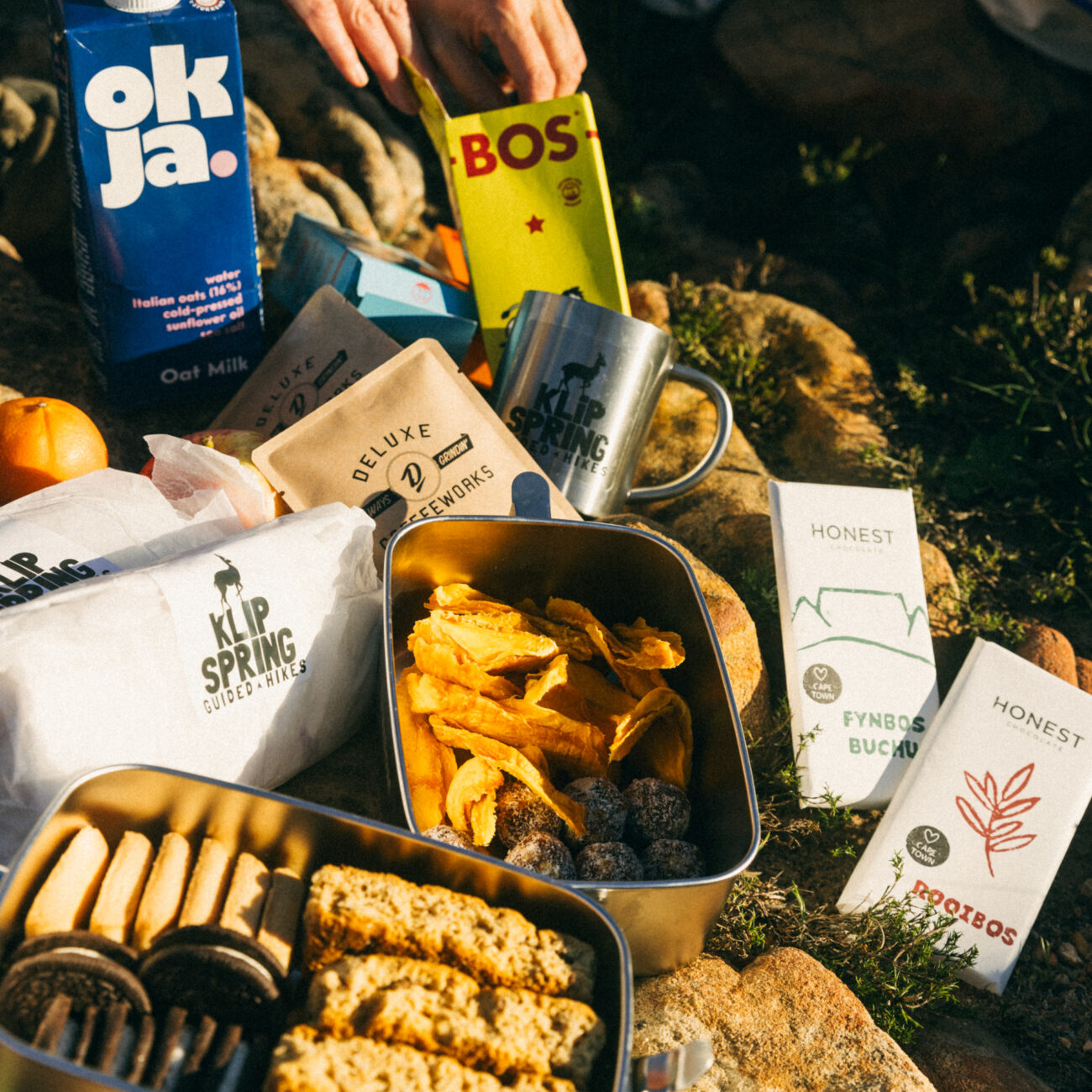 Selection of healthy hiking snacks