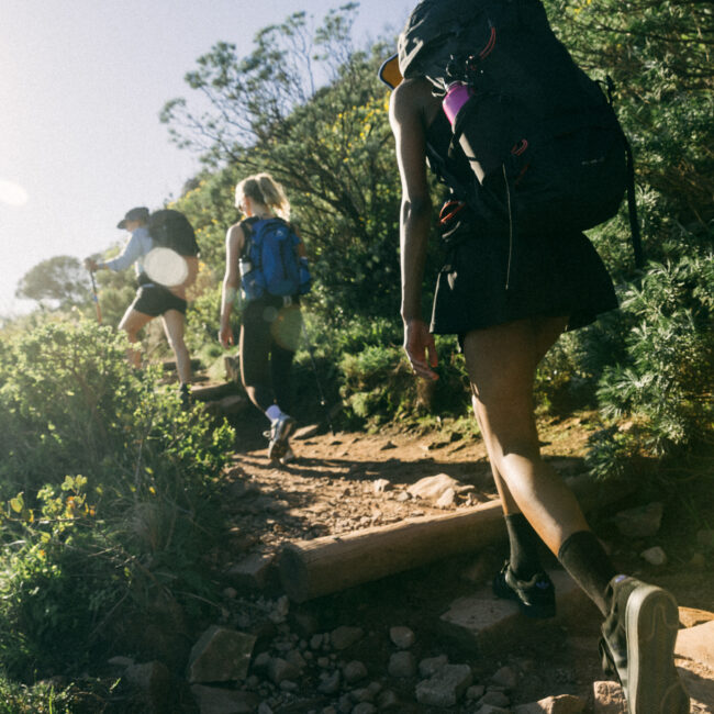 Three female hikers on mountain