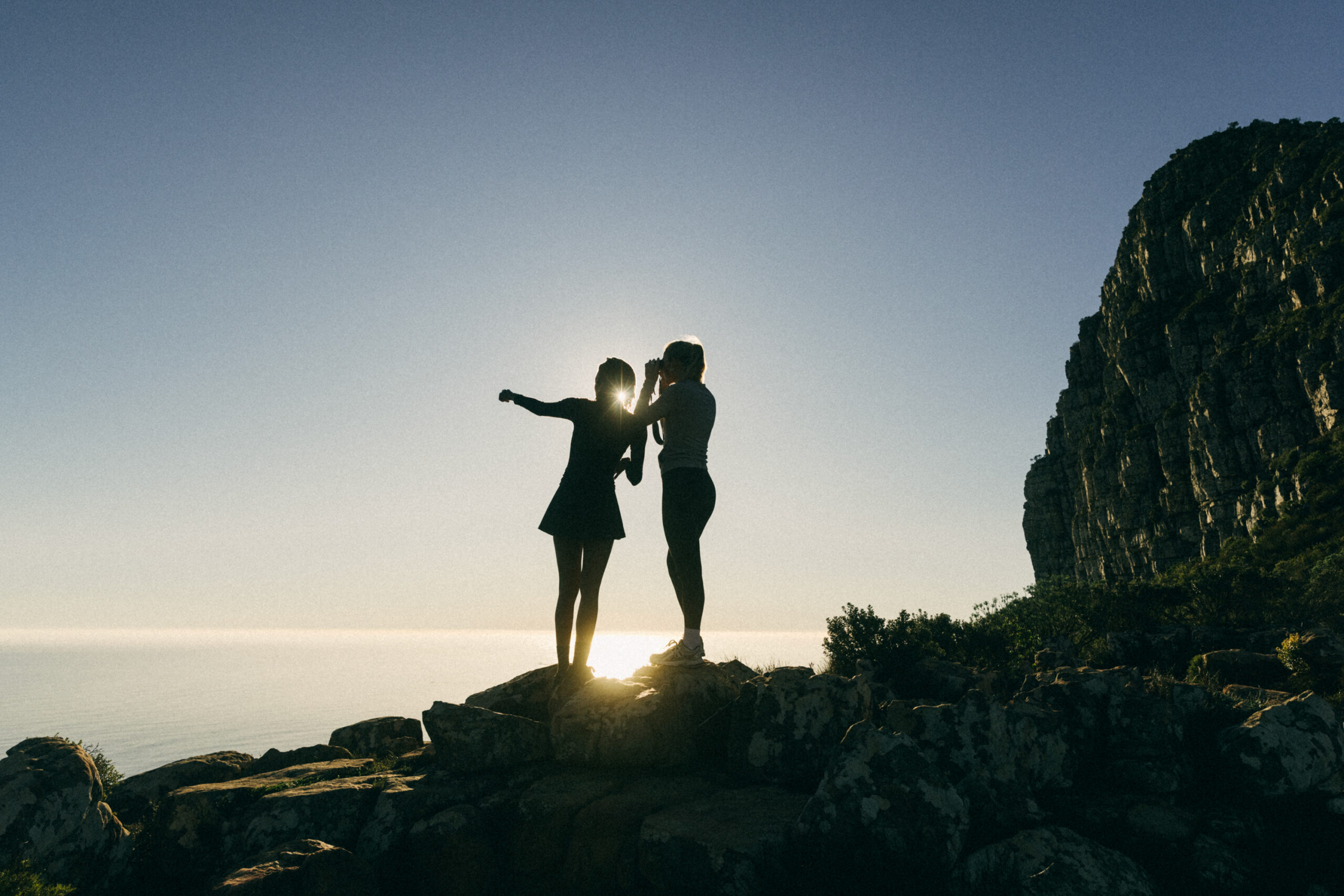 two female hikers on mountain