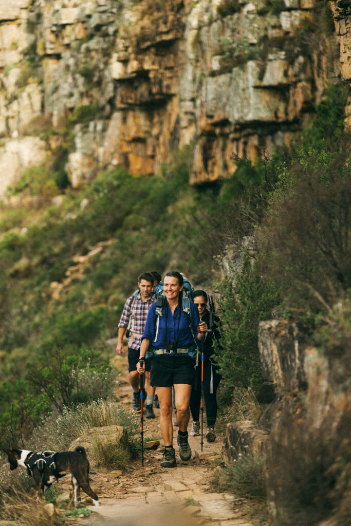 hikers walking along a trail on Table Mountain